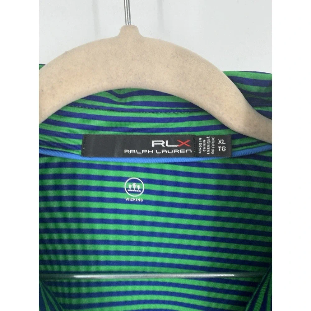 RLX Ralph Lauren Green Striped Short Sleeve Polo Shirt Men XL Golf Pickleball